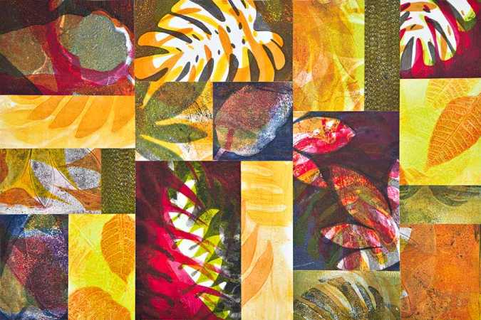 Orange and Red Abstract Botanical Monoprint Collage