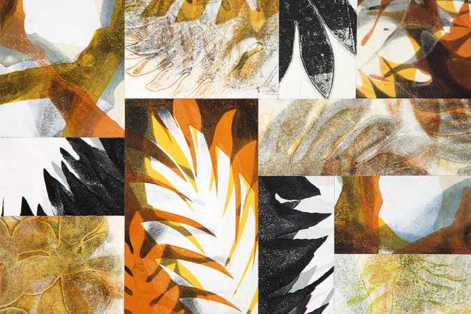 "Tropical Orange" Monoprint Botanical Collage
